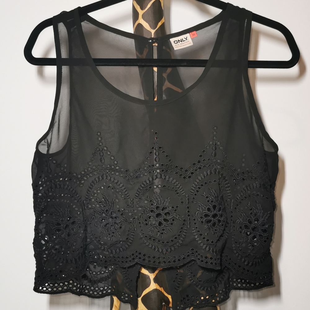 NEW ONLY sheer black crop top